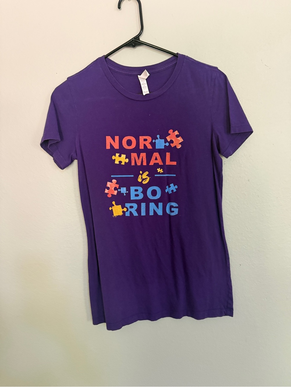 Bella Canvas Purple Short Sleeve Tee with Colorful Puzzle Graphic